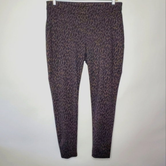 Chico's Cheetah Print Tailored Pants Size 16 Tall Ponte Knit Pull-on Stretch - Picture 1 of 14